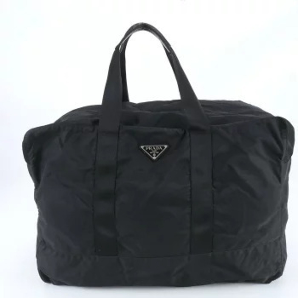 Prada Tessuto leather Boston bag triangle business travel tote EFE